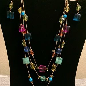 Multi-Colored Bead Necklace with Matching Earrings